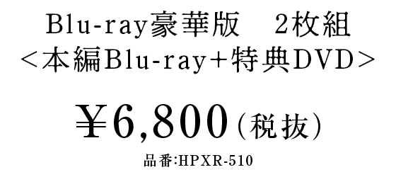 Blu-ray豪華版 ２枚組＜本編Blu-ray＋特典DVD＞¥6,800（税抜）品番：HPXR-510